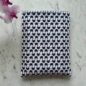 Handmade Book Sleeve – White with Modern Black Cat Pattern